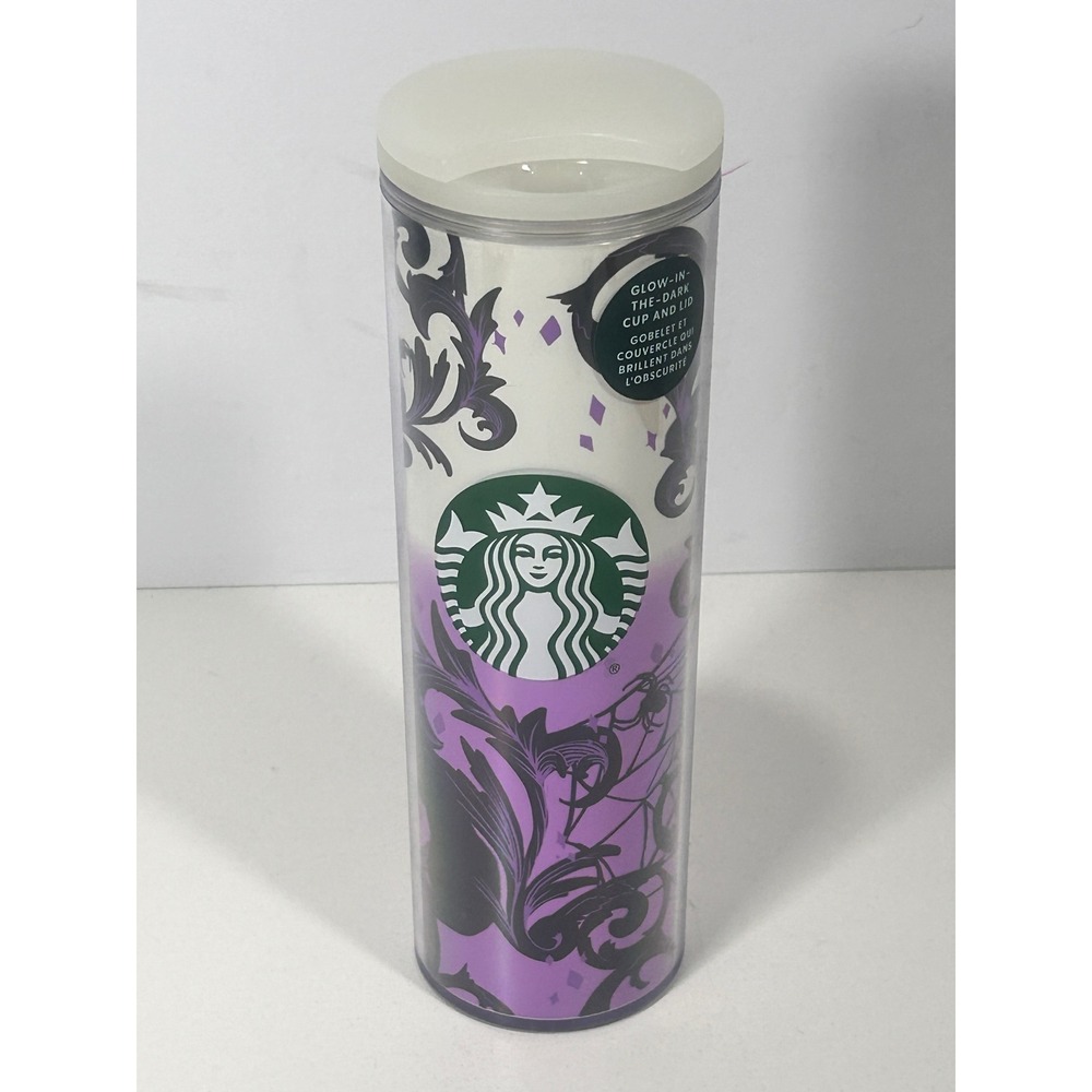 Starbucks Halloween 2021 Glow in the Dark purple Cat Spider Tumbler 16oz 011125